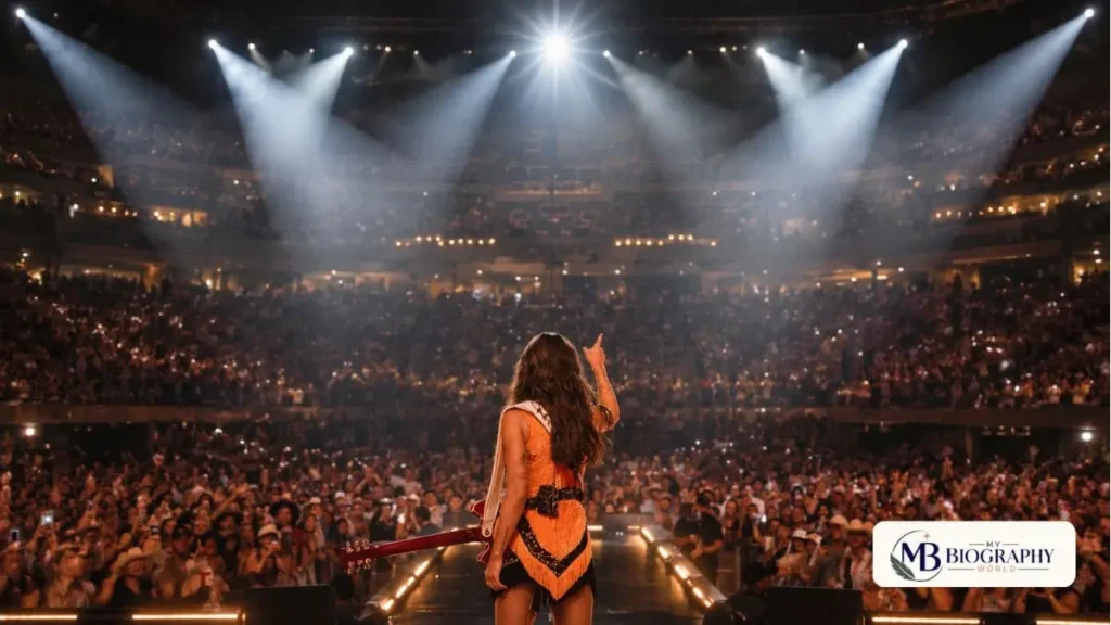 Ella Langley performing on stage in front of a large audience, represented by My Biography World.