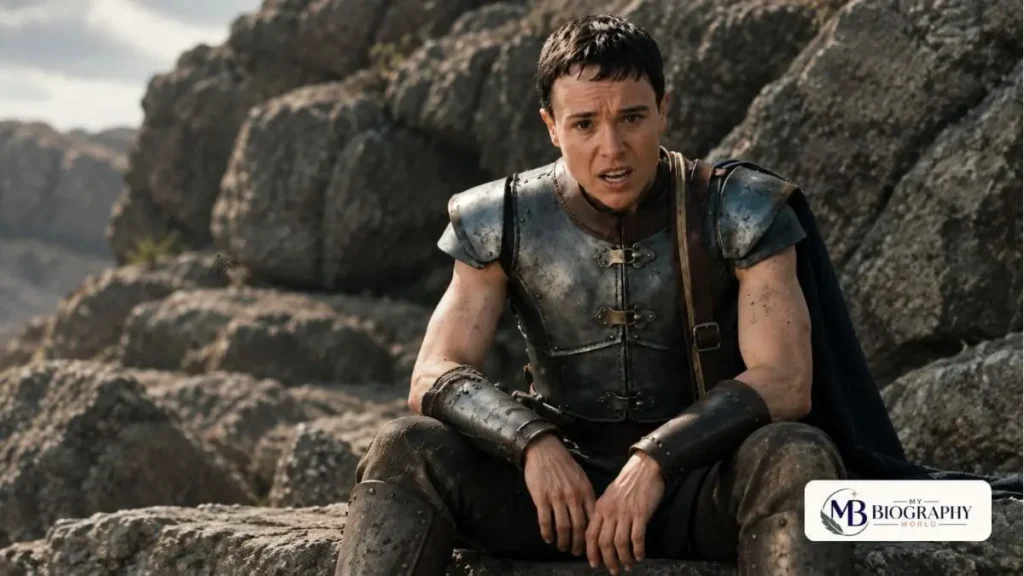 Elliot Page portraying a warrior in a scene from The Odyssey film, featured on My Biography World.  
