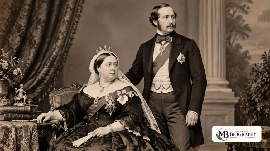 Queen Victoria and her husband Prince Albert represented by My biography world